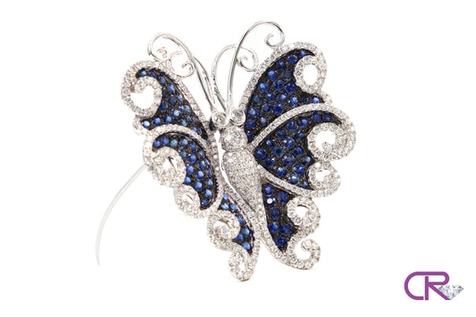 Diamond Sapphire Butterfly Brooch