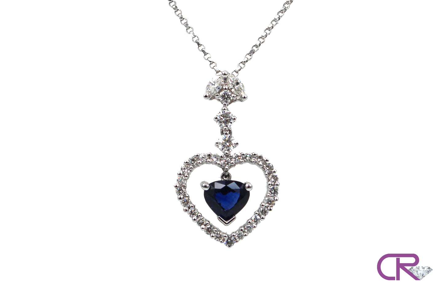 18K Sapphire Heart Shaped Necklace
