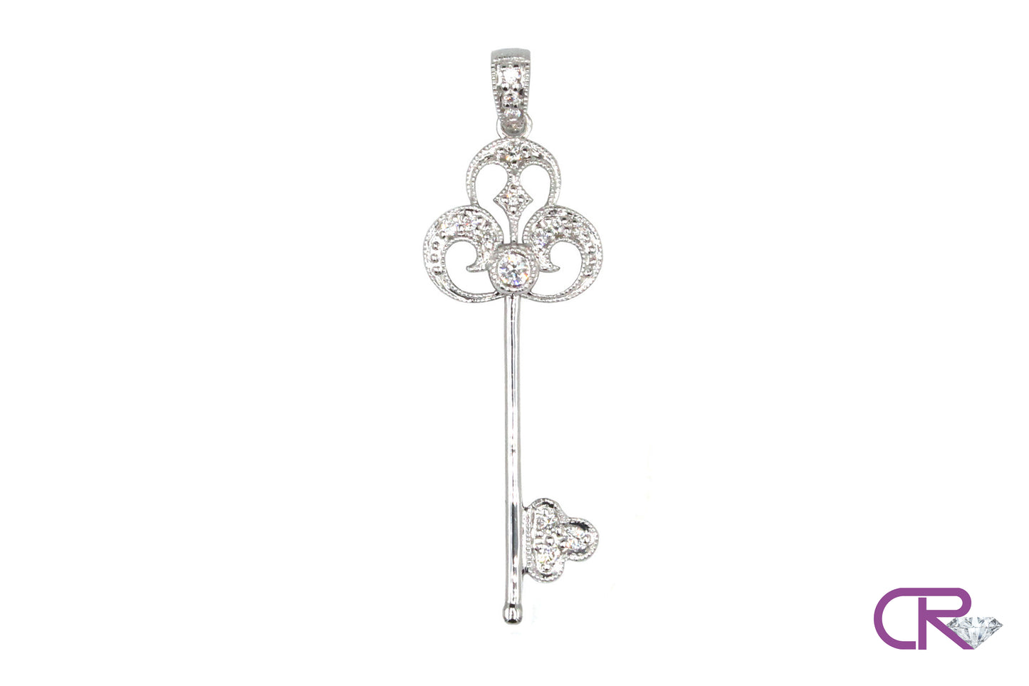 18K Diamond Antique Key Pendant