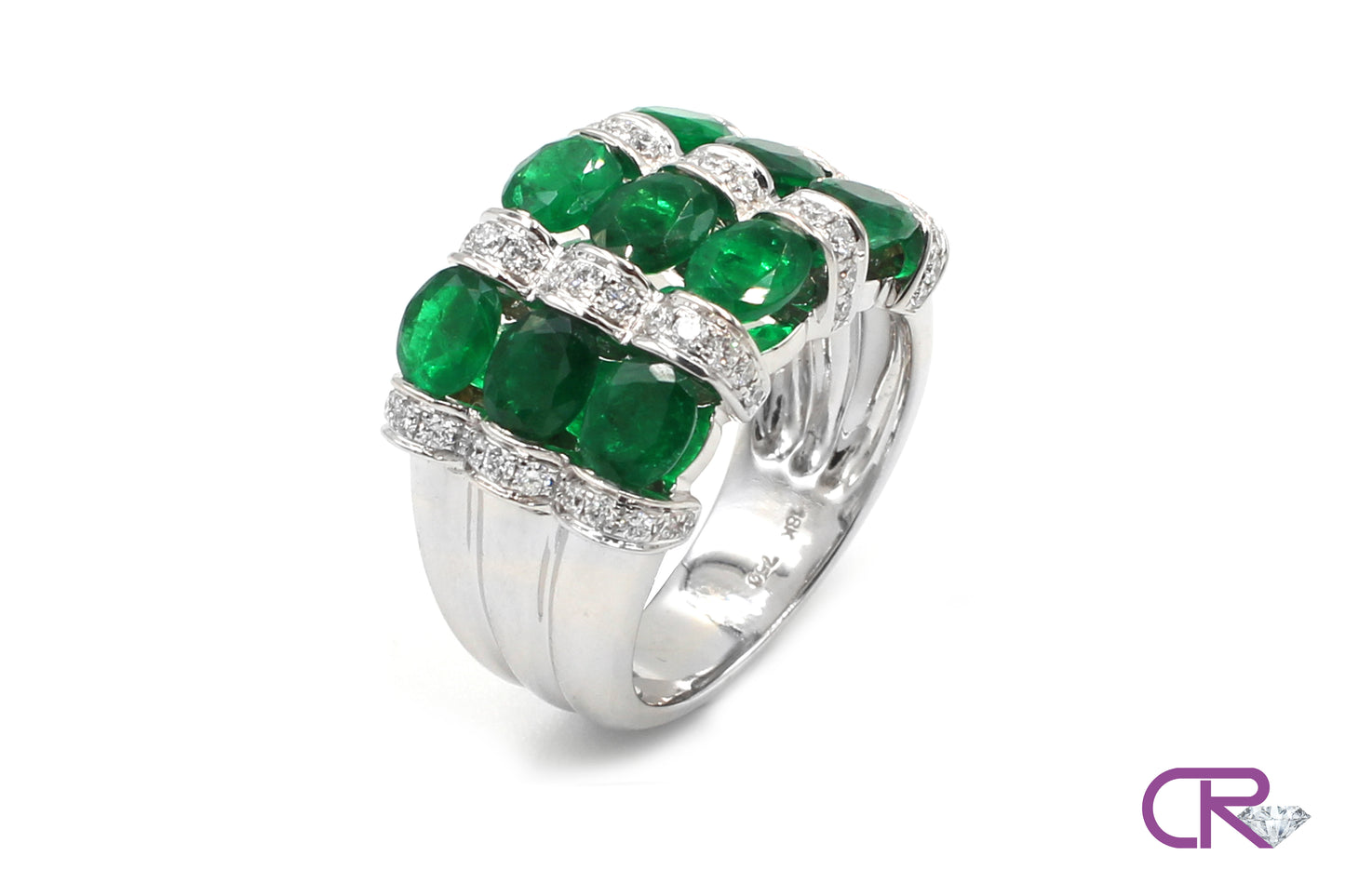 18K 3-Row Emerald Ring