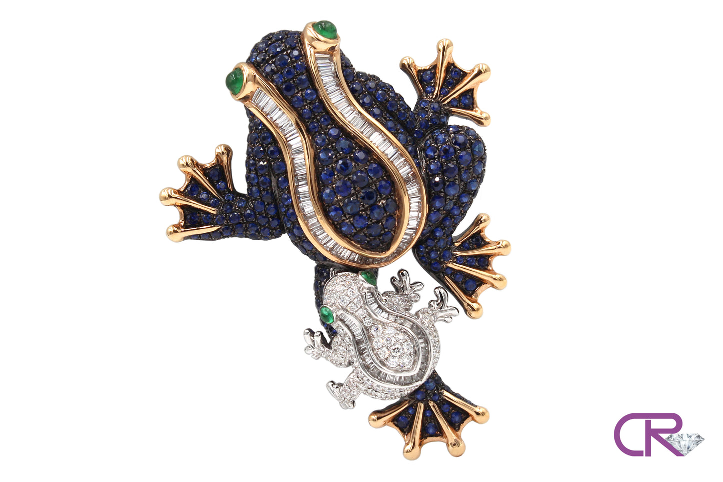 Diamond Sapphire Frog Brooch