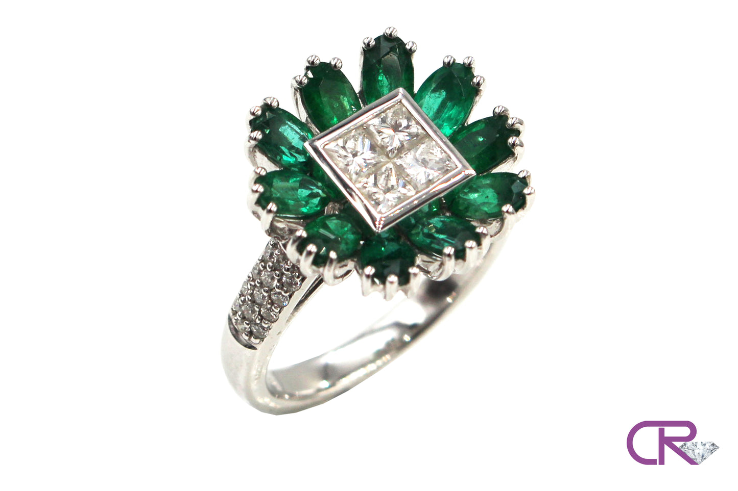 Diamond Emerald Floral Ring