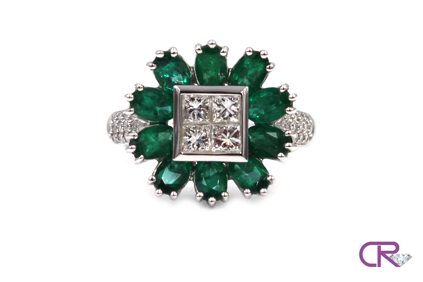 Diamond Emerald Floral Ring