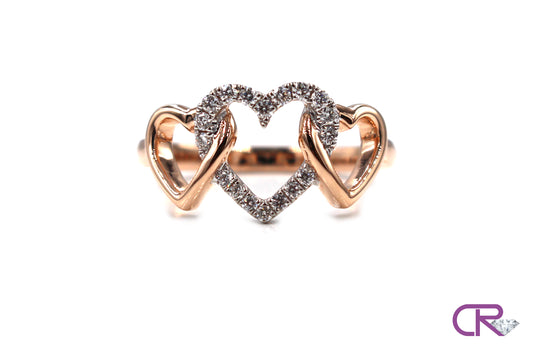 18K Rose Gold Hearts Ring