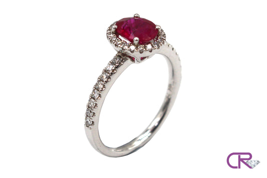 18K Ruby Diamond Halo Ring